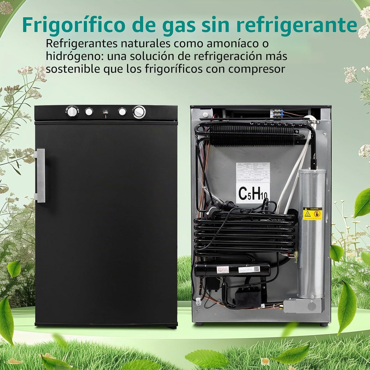 SMETA Nevera de Gas Butano, 100L con Congelador, Trivalente 12v 220v Gas, Frigorifico 12v, sin Ruido, Nevera para Furgoneta Camper Caravana