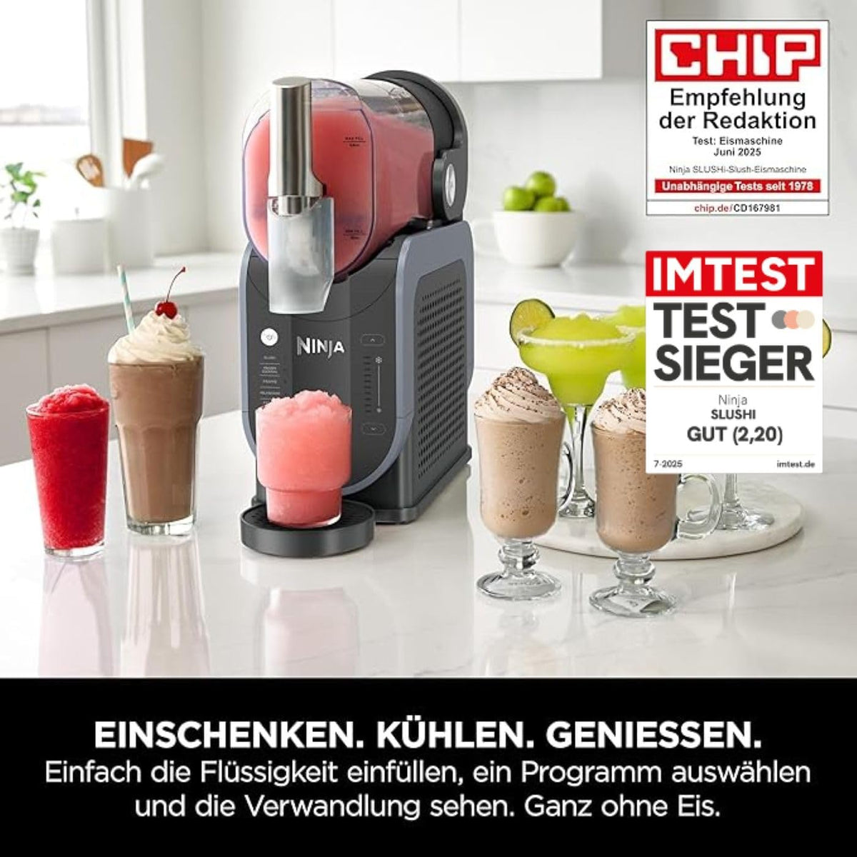 Ninja SLUSHi Maschine für Slush, Eis-Cocktails, Frappé, Milchshakes & gefrorenen Saft, ohne Eis oder Vorbereitungsaufwand, WhisperChill-Technology,