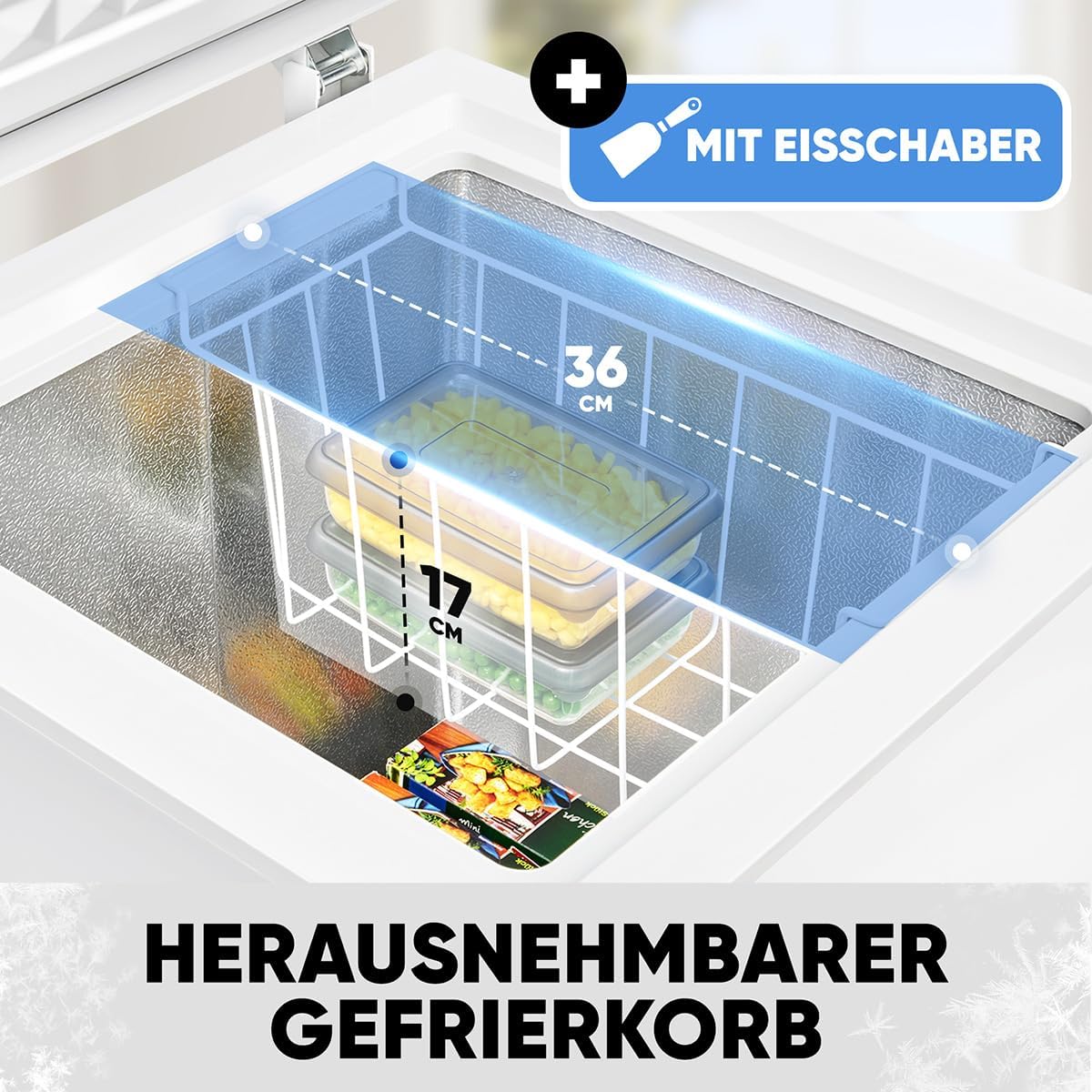 Bomann, 100L Gefriertruhe weiß GT7355 – 4 Sterne, Temperatur ≤ -18°C, Gefriervermögen 4,5 kg/24h, Kontrollleuchte, Temperatureinstellung, abnehmbar,