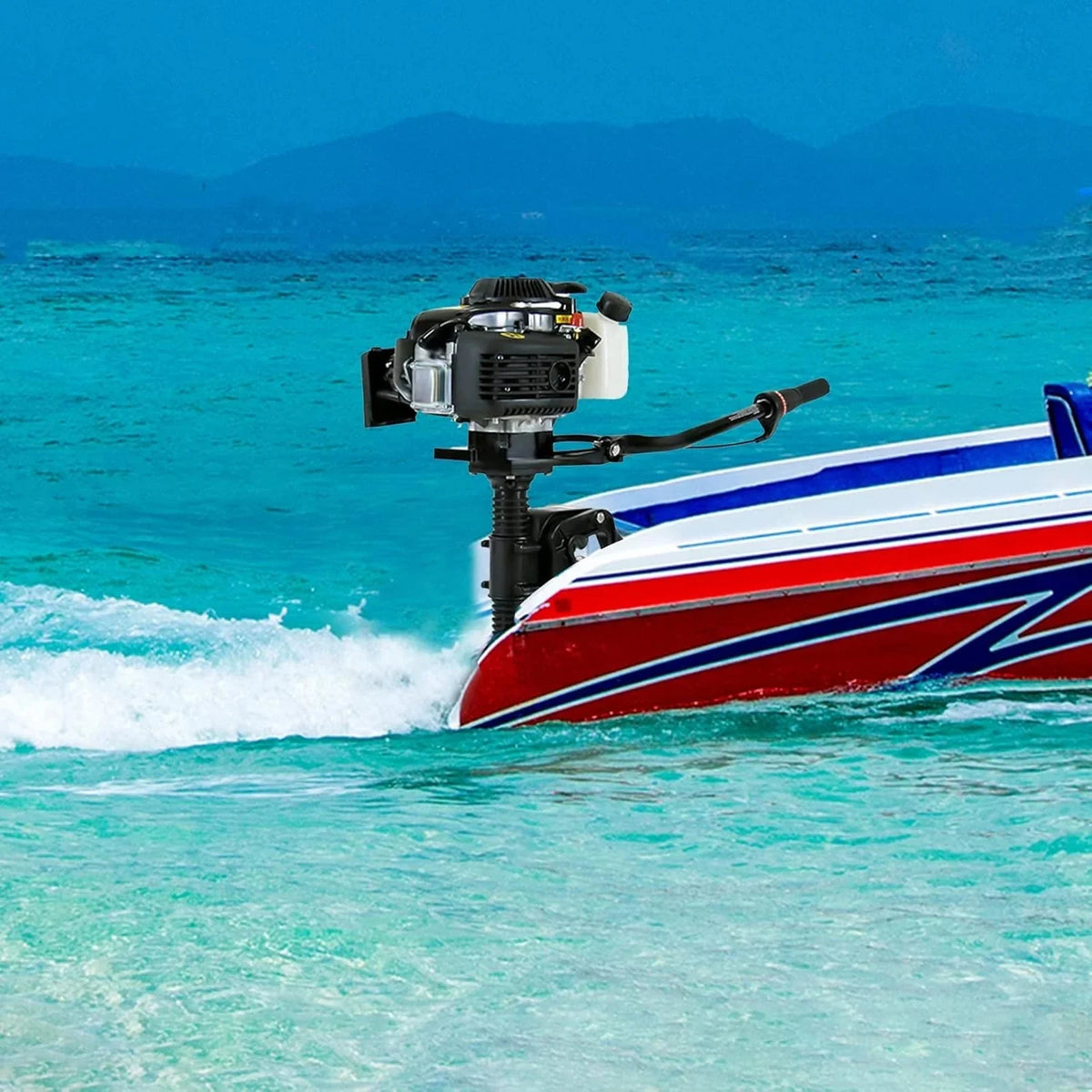 4 Stroke Outboard Motor, 4HP Heavy Duty Fishing Boat Engine with Wind Cooling CDI System, 55CC Jet Pump Boat Engine for Fishing Boats, Rubber Boats,