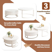 View 2er Set Couchtisch Rund Weiss 50+70cm Wohnzimmertisch Weiß Runder Couchtisch Mit Stauraum Marmor Beistelltisch Stabilem Metallgestel Satztische Fürs image 3
