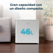 View Cecotec Nevera Pequeña Frigorífico Mini Minibar 46L GrandCooler 20000 SilentCompress White E. Altura 48,7cm, 48 cm de Ancho, Bajo Consumo, Puerta image 3