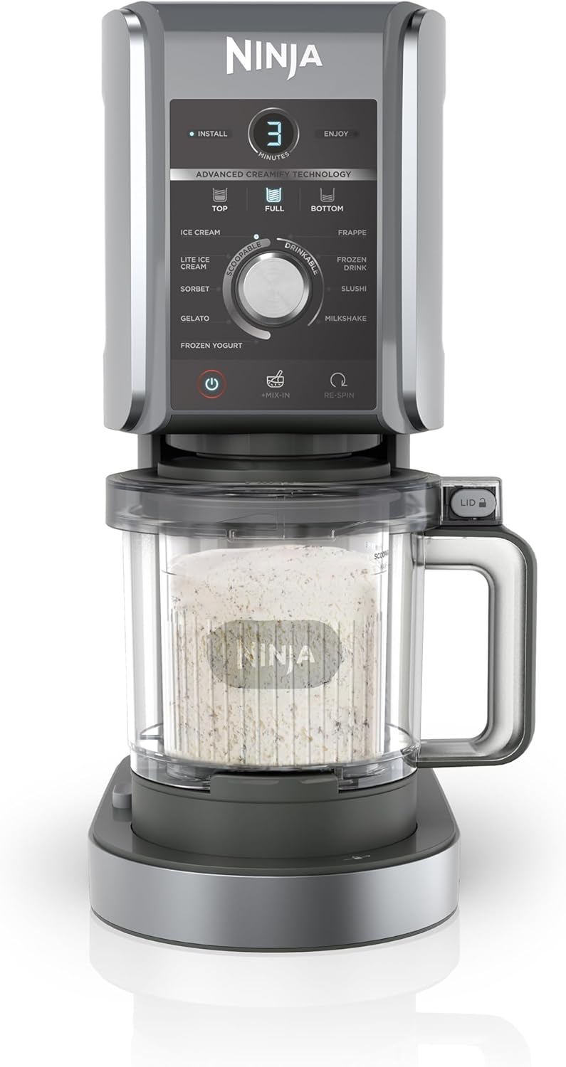 Ninja CREAMi Deluxe Eis-und Eisgetränkmaschine mit 2 Bechern, 10 Funktionen, macht Eiscreme, Gelato, Sorbet, Frozen Yoghurt, Milchshakes, Slushi &