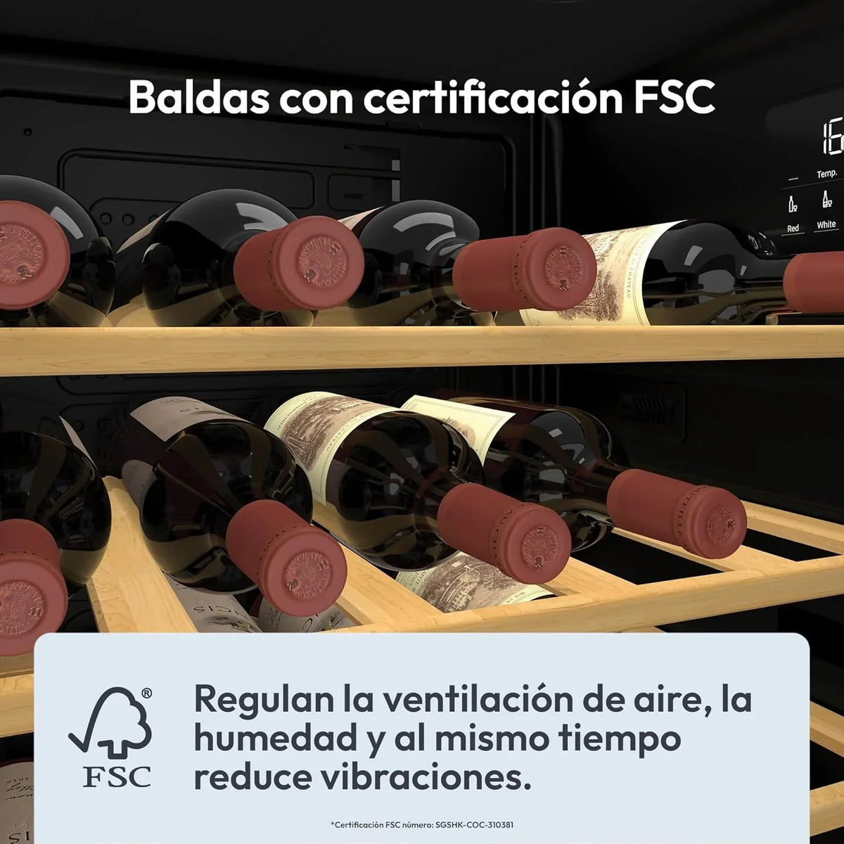 Candy DiVino CWC058, Vinoteca, 58 Botellas, WiFi, App hOn, Puerta Reversible, 10 Baldas, Tratamiento Anti-UV, Compresor Antivibraciones, Iluminación