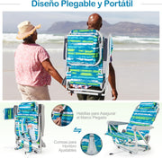 View COSTWAY Silla Plegable de Playa, Tumbona con 5 Posiciones, Portavasos, Bolsillos de Almacenamiento, Correas de Hombro, Soporte para Toallas, Almohada, image 6