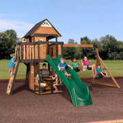 View Backyard Discovery Canyon Creek Cedar Wood Swing Set with Wave Slide, Clubhouse, Play Kitchen, Picnic Area, Belt Swings, Web Swing, Rock Wall, image 2
