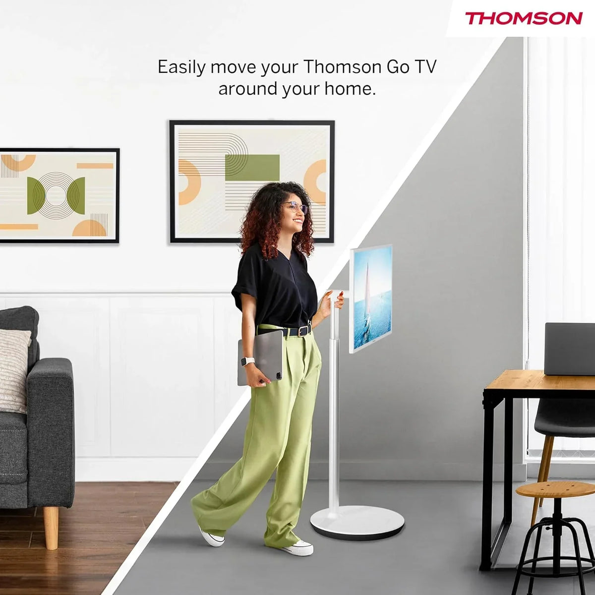 THOMSON 32 Pulgadas (81 cm) Go TV, Televisor Android Portátil – HD Ready (1366x768), Control por Voz, Bluetooth 5.1, Wi-Fi, Función de Punto de Acceso