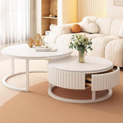 View 2er Set Couchtisch Rund Weiss 50+70cm Wohnzimmertisch Weiß Runder Couchtisch Mit Stauraum Marmor Beistelltisch Stabilem Metallgestel Satztische Fürs image 1