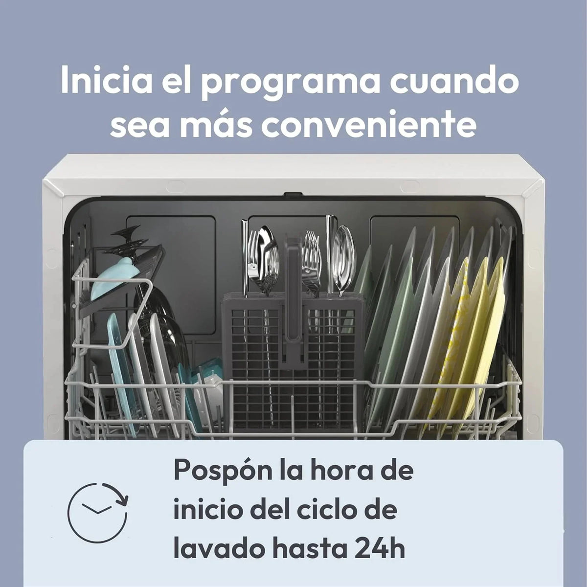 Candy CP 6E51LW Lavavajillas Pequeño y Compacto, 6 Servicios, Digital, 51DBA, 5 Ciclos, Media Carga, Inicio Diferido 3-6-9 horas, Indicador Sal y