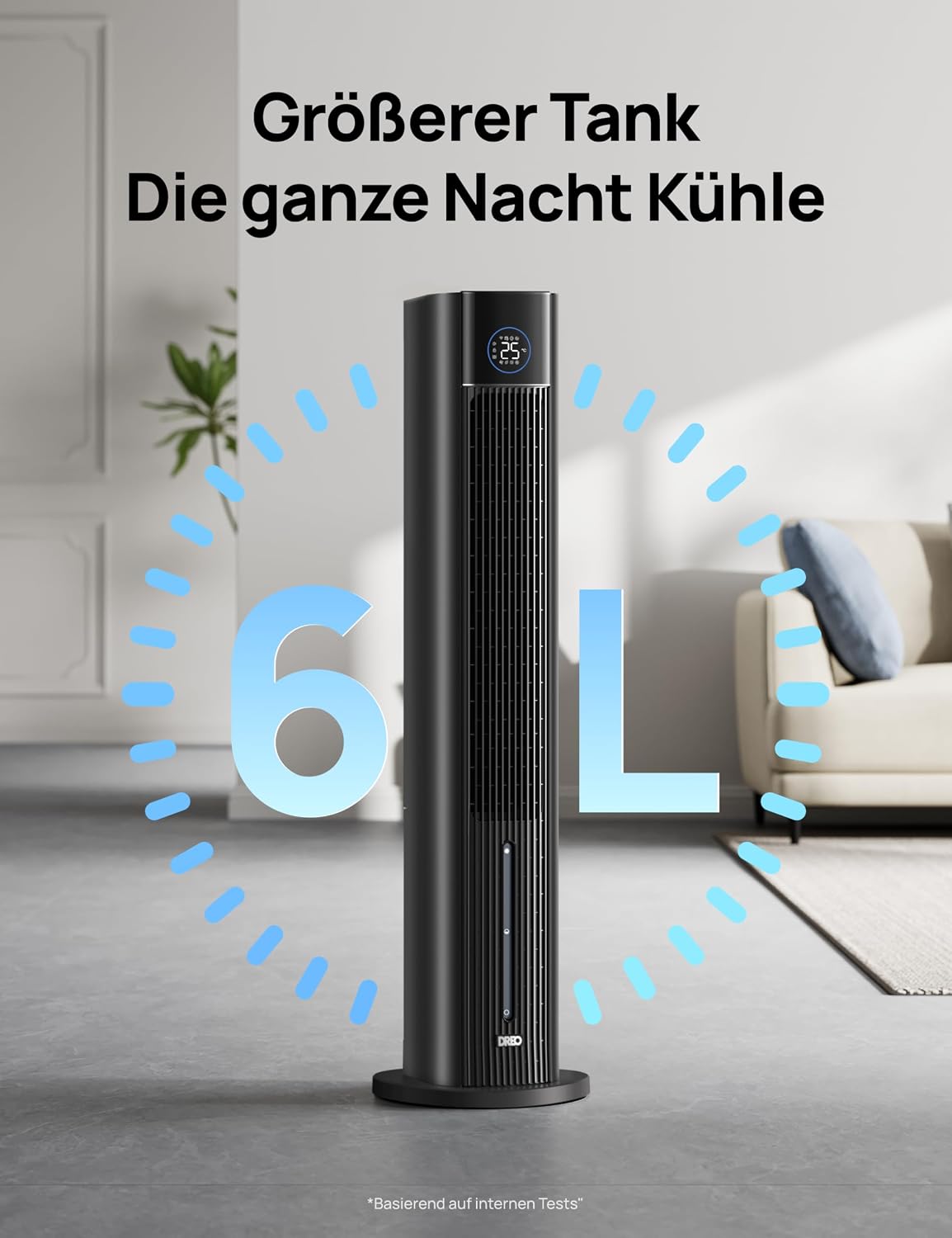 DREO Turmventilator mit Wasserkühlung, 110 cm Luftkühler mit Wasserkühlung Leise, 4-Geschwindigkeiten-4-Modi Verdunstungskühler, APP-Steuerung,