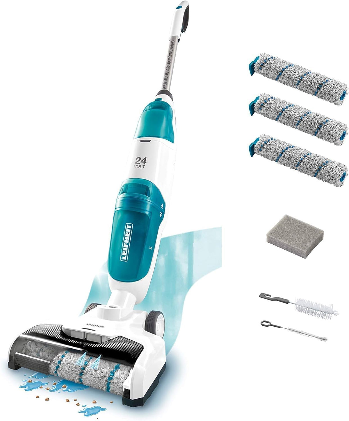 Leifheit Set Akku Saugwischer Regulus Aqua PowerVac inkl. Zubehör, saugen und wischen, Leichter Nasssauger mit leistungsstarken 24V, kabelloser