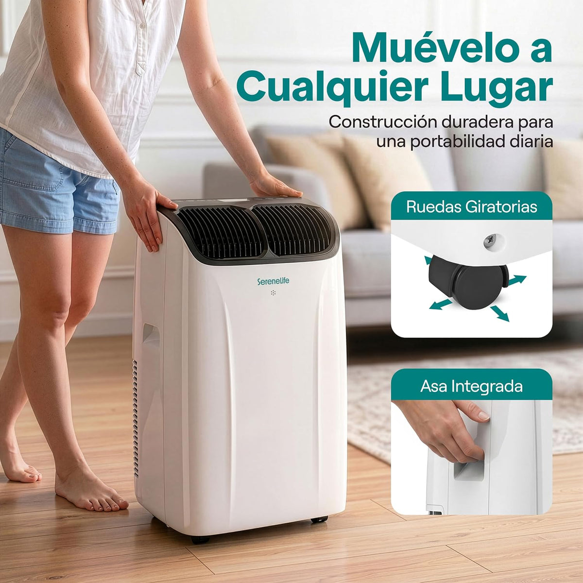 SereneLife Aire Acondicionado Portátil 14000 BTU con WiFi, Climatizador 3 en 1 Frío, Ventilación y Deshumidificador, Smart con Kit de Ventana, para