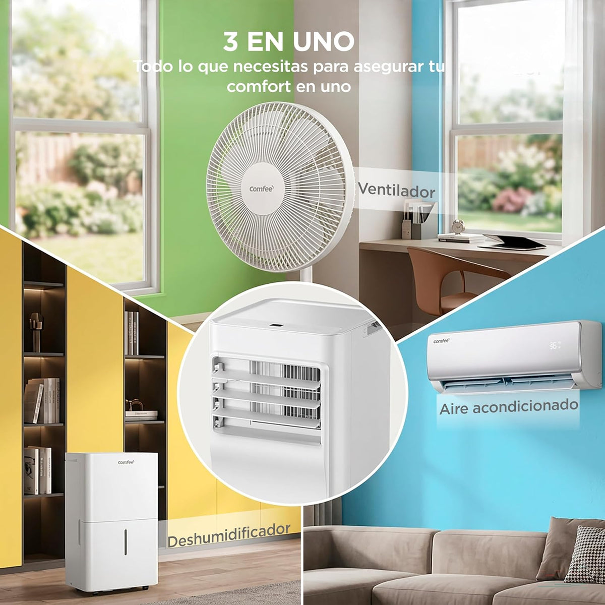 COMFEE Pingüino Aire Acondicionado Portátil 3 en 1 | 8000 BTU/2000 Frigorías Con App + Mando a Distancia | Climatizador y Deshumidificador | Bajo