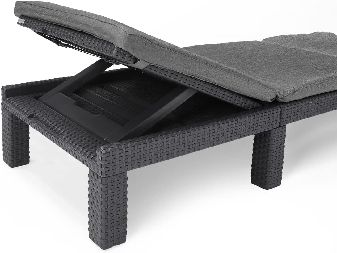 Allibert by Keter Daytona Deluxe Sonnenliege für Garten, Terrasse & Balkon mit verstellbarem Kopfteil, grau, inkl. Auflage, Gartenliege aus Kunststoff