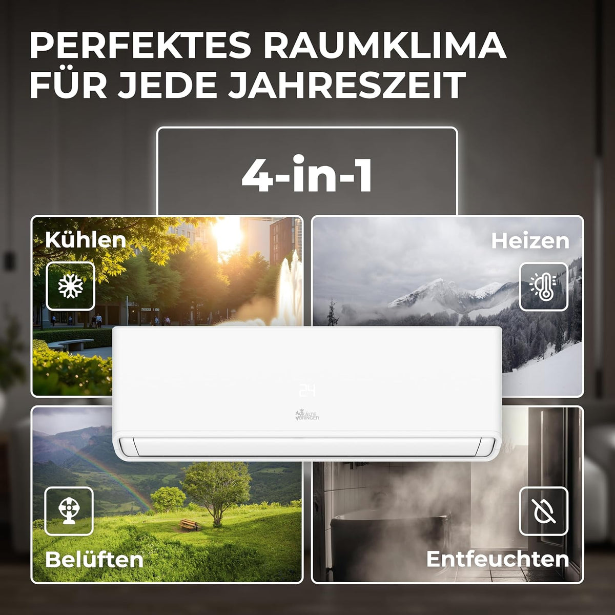 Kältebringer A+++ R290 Split Klimaanlage 12000 BTU (3,7 kW) - mit Heizfunktion, WiFi & App, bis 60m², sehr leise, 5m Kupferleitung, Kältemittel R290,