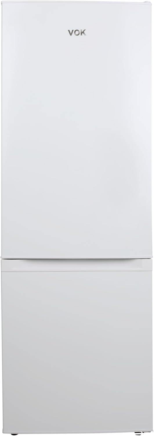 VOK Frigorífico Combi 154L EVR-154DEW, 142 cm Altura x 48,3 cm Ancho, Clase E, Bajo Nivel Sonoro 39 dB, Puerta Reversible, Estanterías Cristal