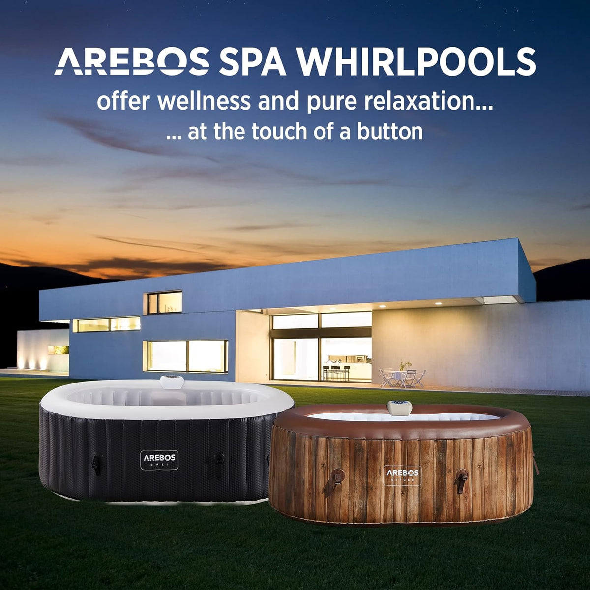 Arebos Whirlpool | Aufblasbar | In- & Outdoor | 190x120 cm oval | 2 Personen | 90 Massagedüsen | mit Heizung | 550 Liter | Inkl. Abdeckung | Bubble