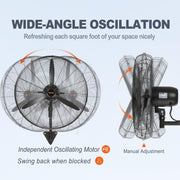 View VEVOR Nebelventilator, 61,6 cm oszillierender, wasserdichter Ventilator, 3 Geschwindigkeiten, 7000 CFM, gewerblicher oder privater Ventilator zur image 5