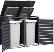 View ESTEXO Mülltonnenbox Mülltonnenverkleidung mit Deckel Aufbewahrungsbox Müllbox Anthrazit mit Holzdekor (2 Türen) image 2