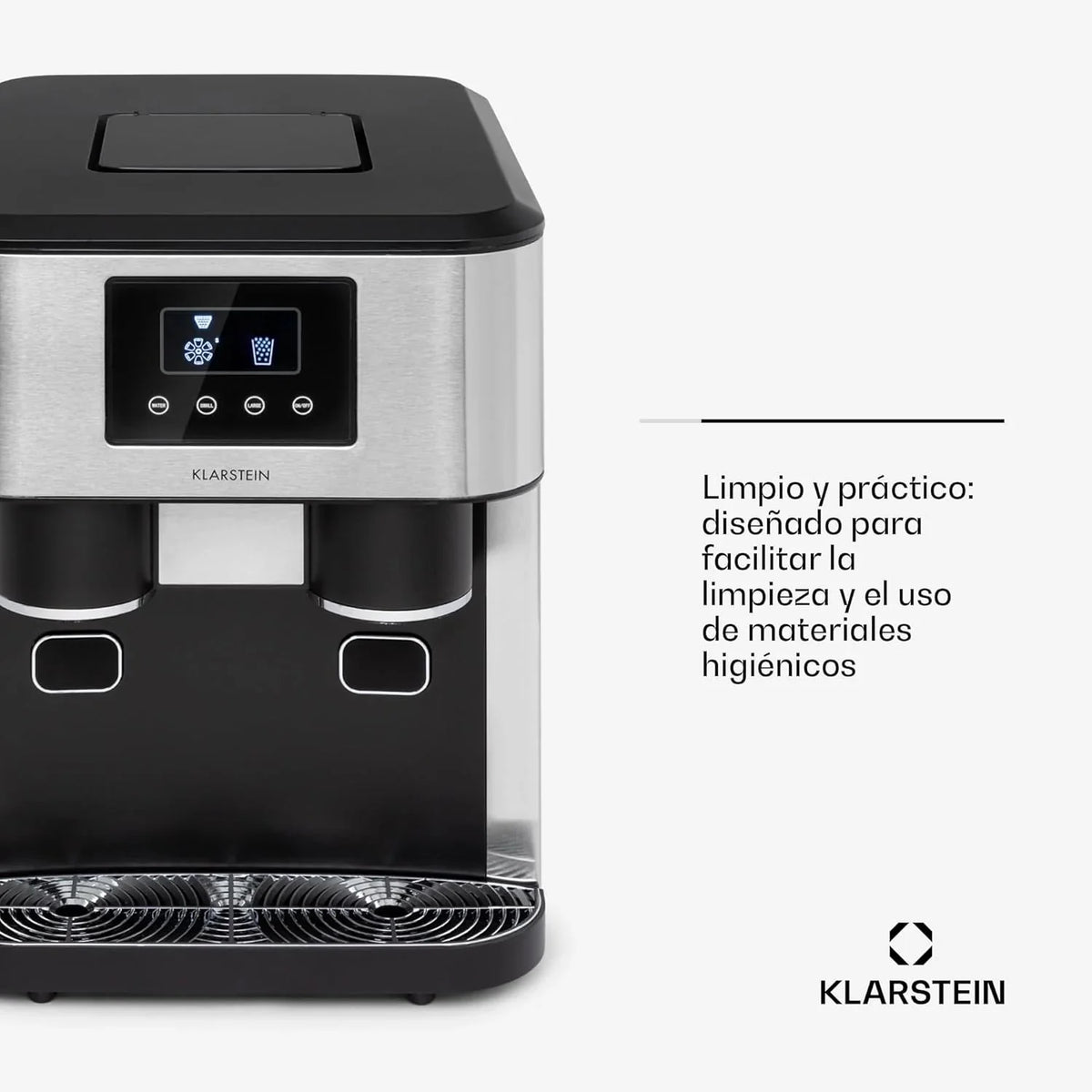 Klarstein Maquina de Hielo Doméstica, 1,8L, Gris oscuro, Ice Maker Encimera 15 kg, para Hacer Cubitos de Hielo y Picado en Casa, con Panel Táctil y