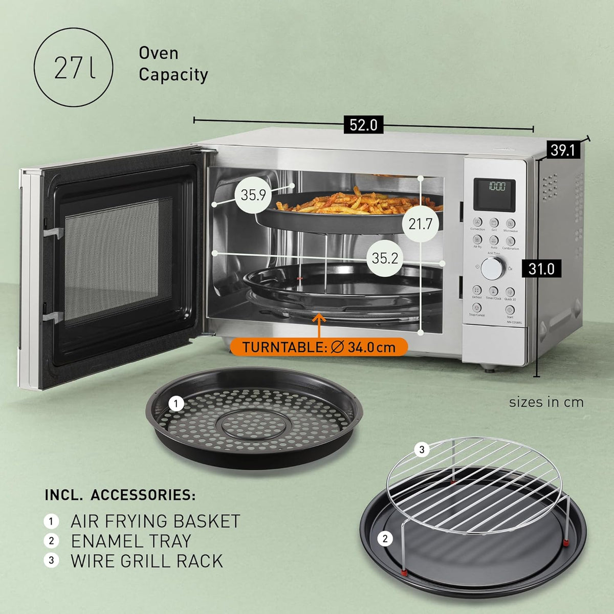 Panasonic NN-CD58RSEPG 27L 4-in-1 Kombi-Mikrowelle mit Airfryer Modus und Garkorb, 1000W Inverter, 1300W Grill, Umluft, 19 Automatikprogramme,