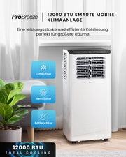 View Pro Breeze 12000 BTU Mobile Klimaanlage (Räume bis 50m2) – Klimaanlage mobil mit App-Steuerung, Timer & LED-Display – inkl. Fensterabdichtung & image 2