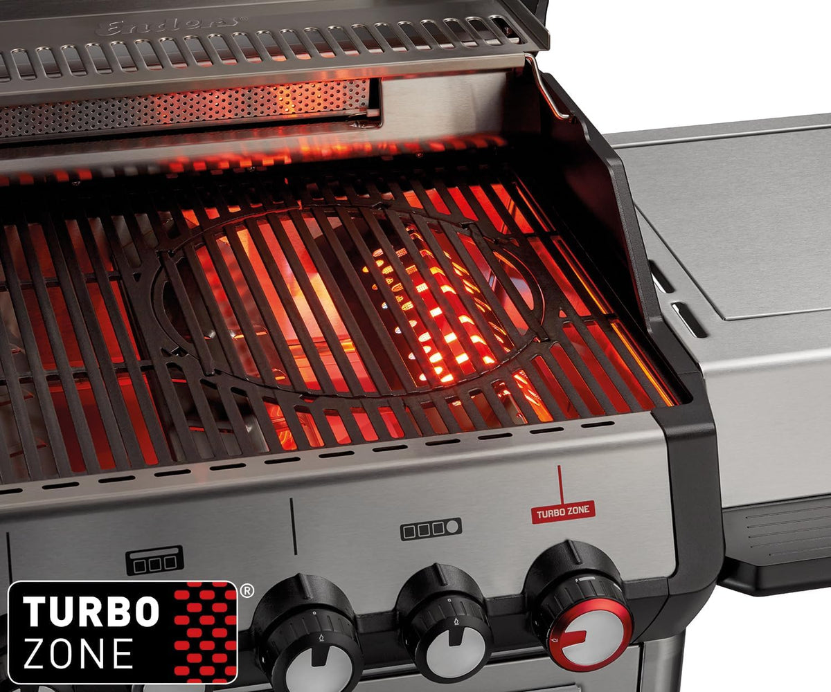 Enders Gasgrill Monroe Pro 4 SIKR Turbo, 4-Brenner, mit Kocher und Infrarot-Heckbrenner, PanoVision Sichtfenster, Gussrost, Aluguss Grill, 800 °C