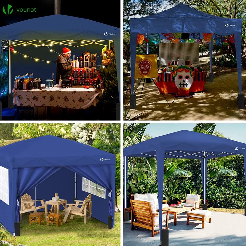 VOUNOT Carpa Plegable Gazebo 3x3m con 4 Paredes y 4 Bolsas de Arena, Cenador Pabellón de Jardín para Camping, Fiestas, Exterior, Color Azul