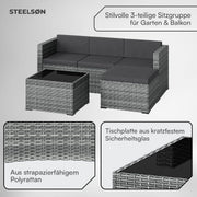 View STEELSØN Zethora Rattan Gartenmöbel Set 3-TLG. – Outdoor Sitzgruppe für Garten/Terrasse/Balkon – Gartenlounge mit 3er-Sofa, Hocker & Tisch – image 4