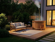 View Holz Badefass Bergen, Hot Tub Ø 160 x 110 cm, inkl. Edelstahl-Ofen 22 kW und Einstiegsleiter, 3-4 Personen, Schwimmbecken, Badebottich, Sprudelbad image 4